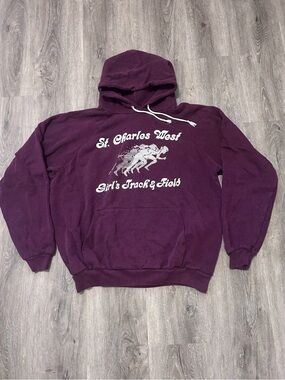 80s 1980s Hanes St. Charles West High School Girl's Track & Field Hoodie Sz XL